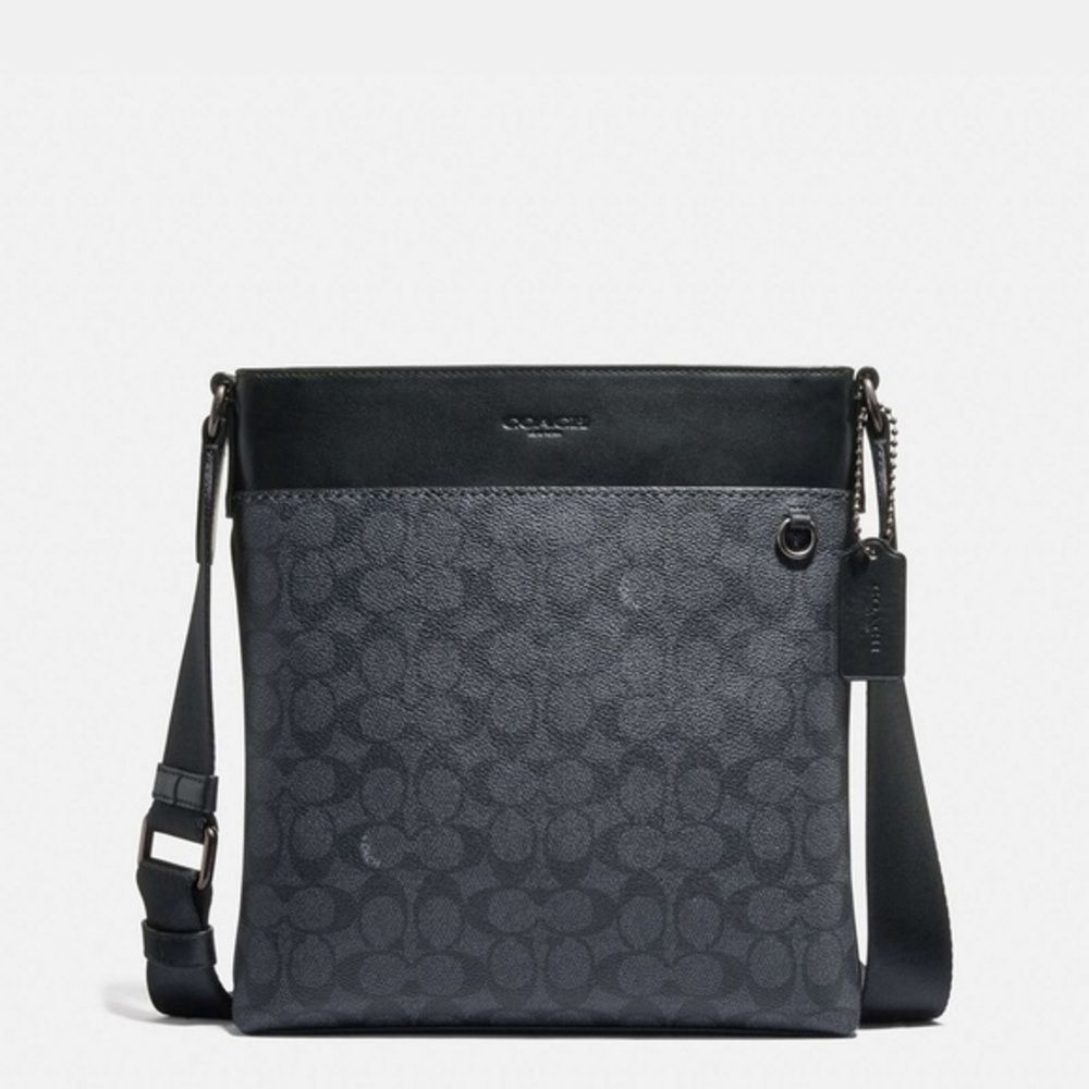 NWOT Coach Metropolitan Slim Messenger In Signature Canvas Charcoal Black 68368